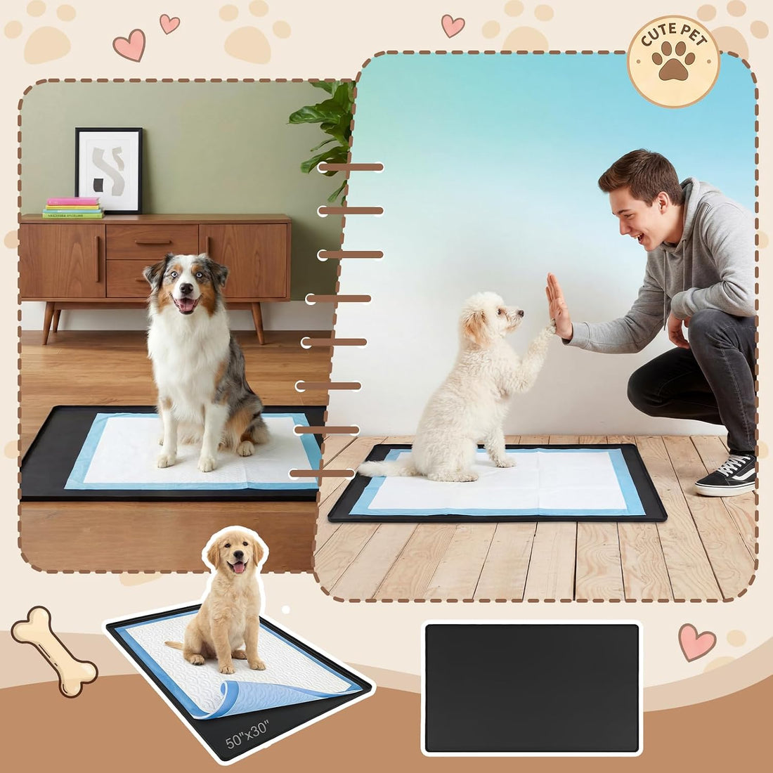 Dunzy 50" x 30" Silicone Pee Pad Holder Tray Extra Large Puppy Pee