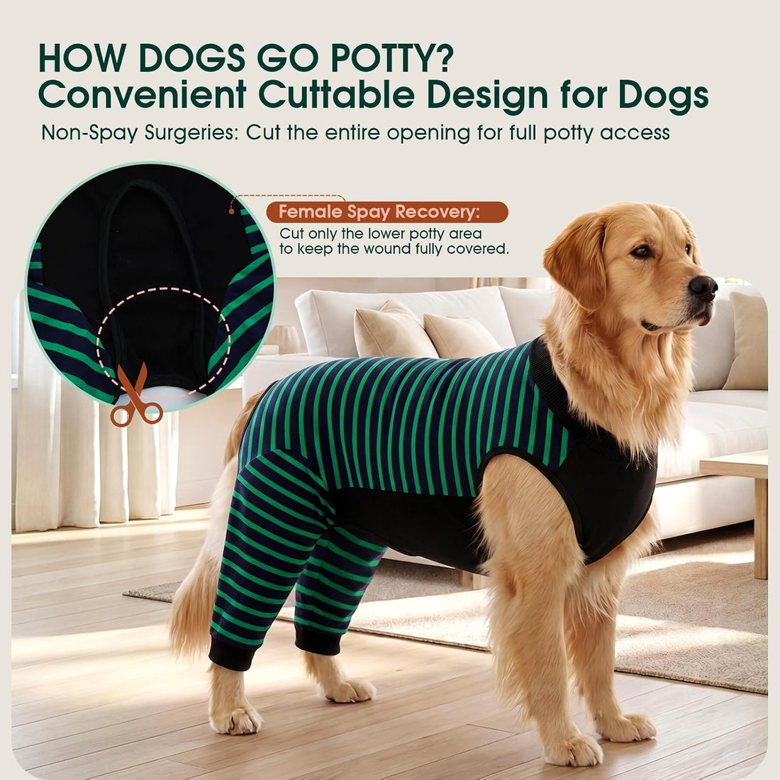 Kuoser Dog Recovery Suit with Anti Licking Rear Leg Sleeve, Green M