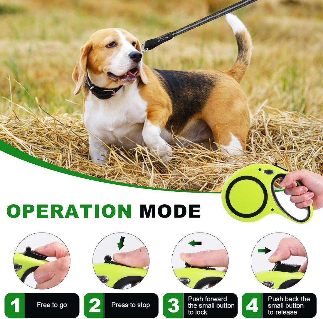 30FT Retractable Dog Leash 30 FT，360° Tangle-Free Dog Walking Leash