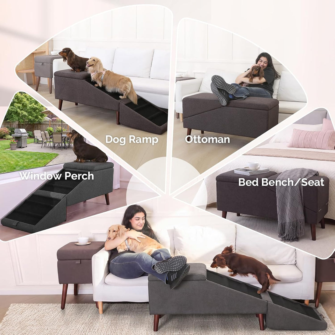 XXL Dog Stairs for Large Dogs, 2-in-1 Foldable Dog Ramp & Bed Bench
