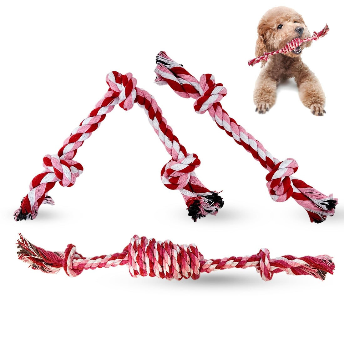Cdyzqikm Puppy 3 Pack Cotton Knot Rope Toys for Small Dogs & Puppies
