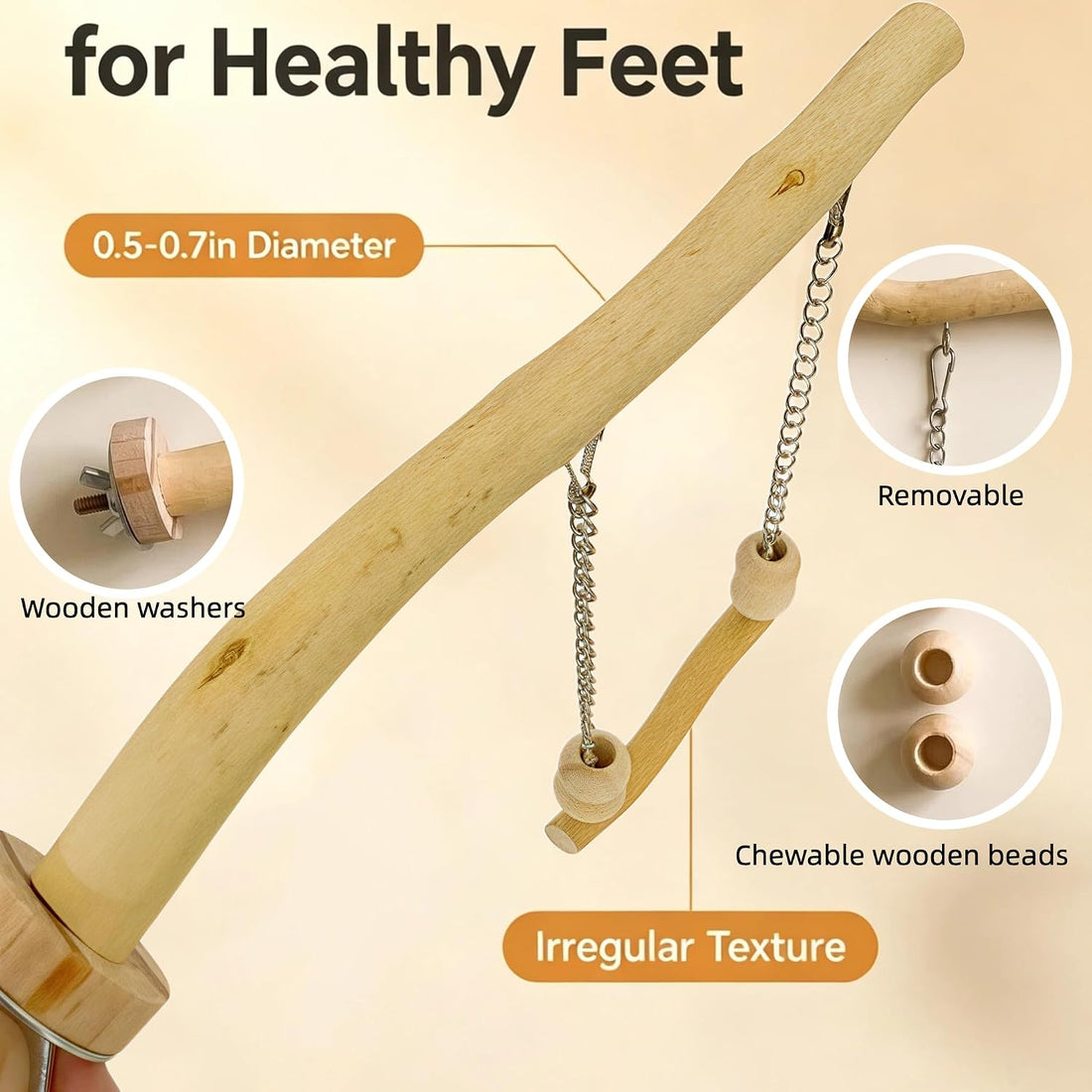 Bird Perch and Swing for Small Birds, Natural Wood Cage Accessories