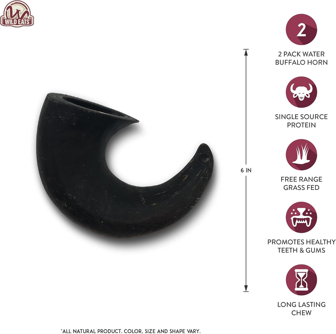 Wild Eats Water Buffalo Horn Dog Bones and Chews, 4 Pack, Medium