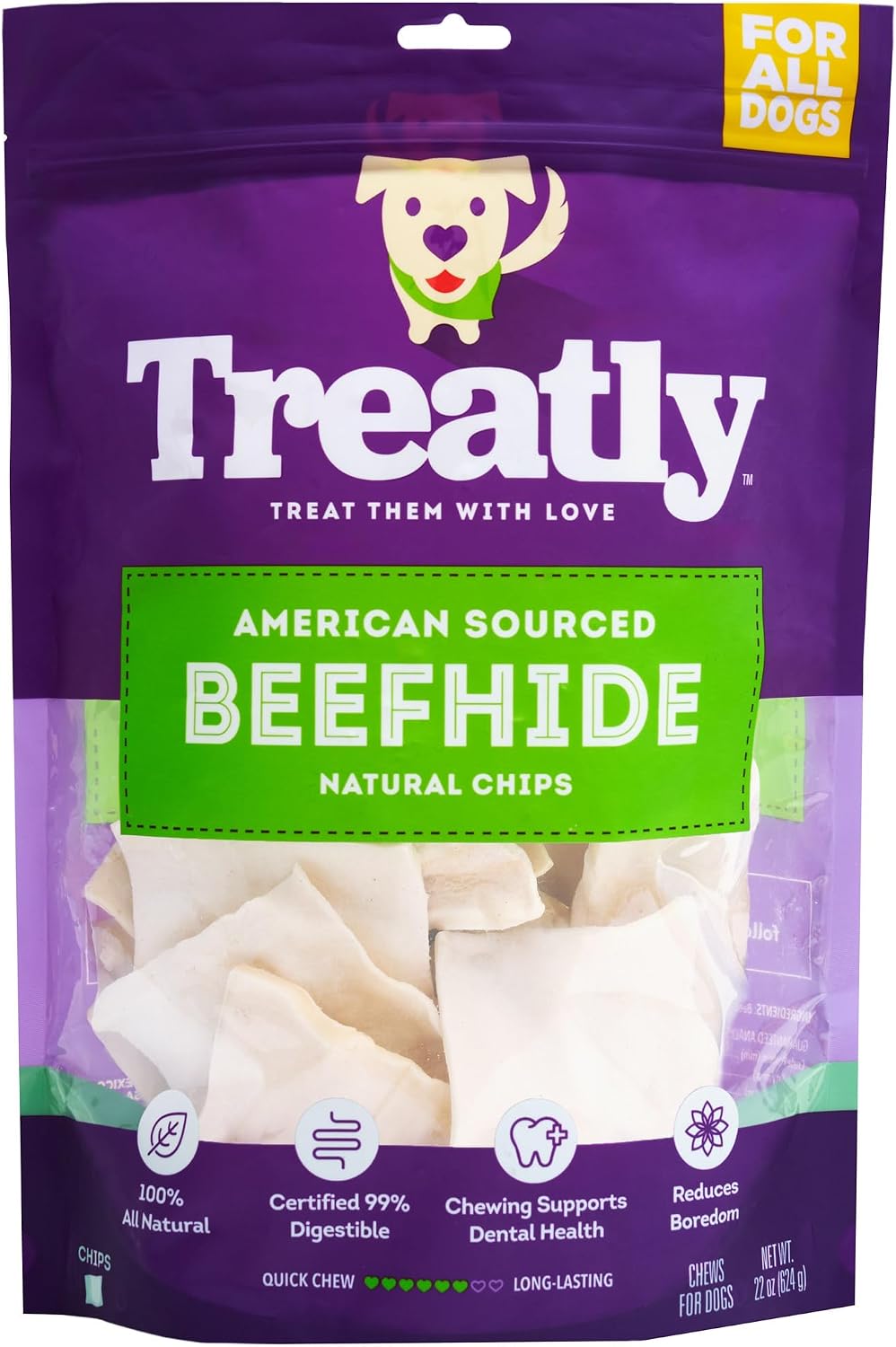 American Sourced Beefhide Chips Dog Chew Treats - Natural Flavor