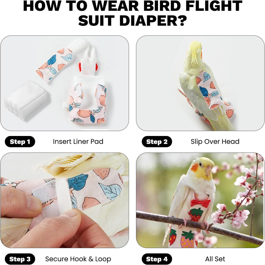 QBLEEV Bird Diapers, Reusable Cockatiel Flight Suit with Adjustable