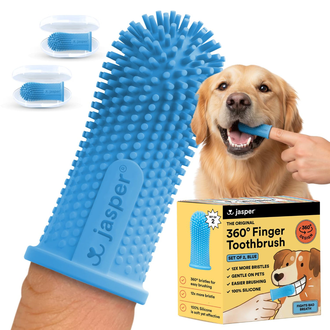 Jasper Dog Toothbrush, 360 Dog Tooth Brushing Kit, Finger Toothbrush