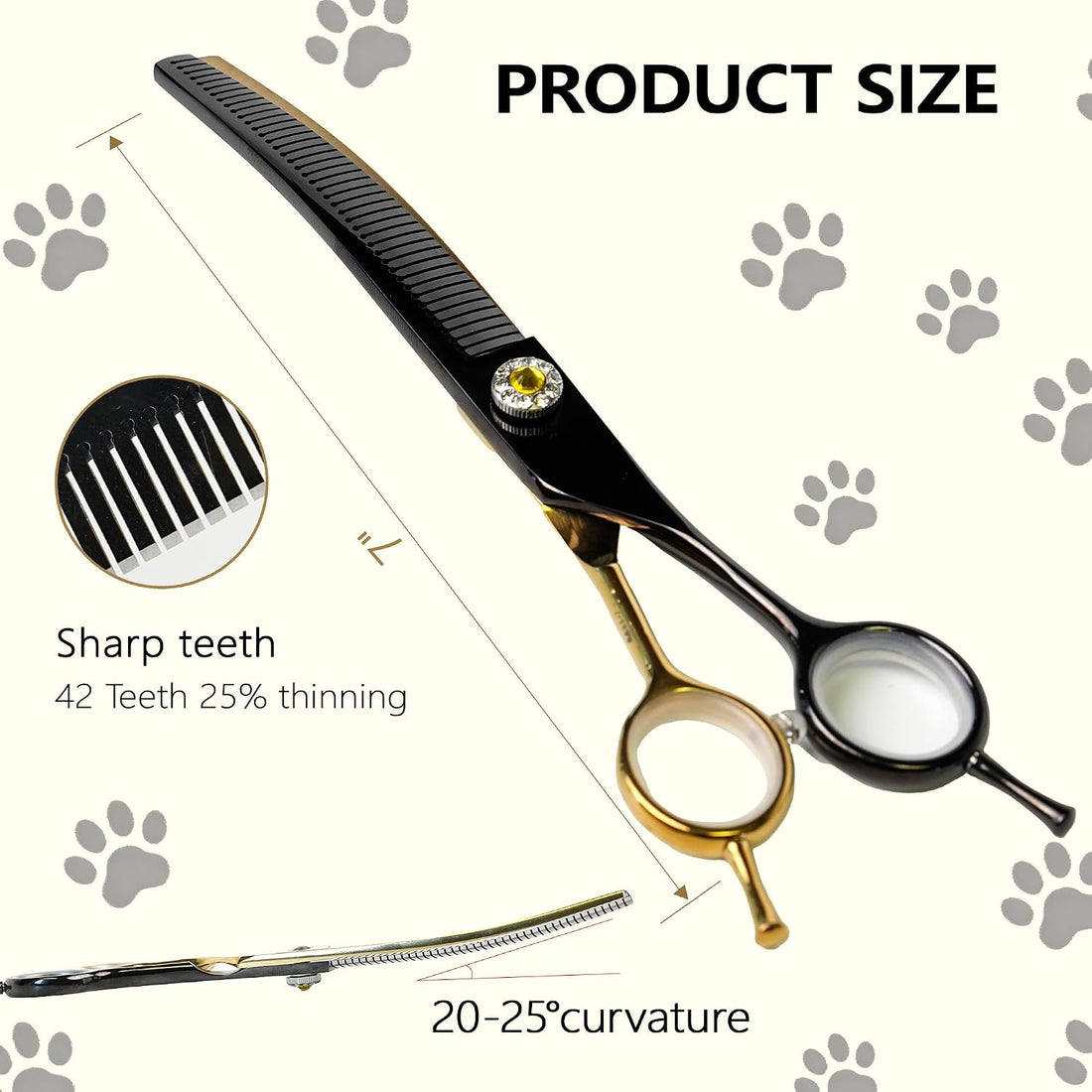 7" Curved Thinner Dog Scissor, Curved Blender Scissors, 48 Teeth