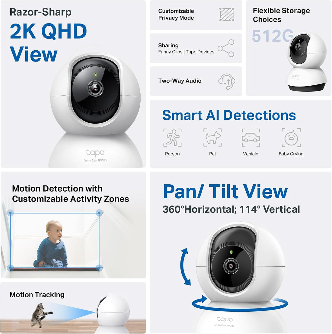 TP-Link Tapo 2K QHD Pan/Tilt Security Camera for Pet Camera