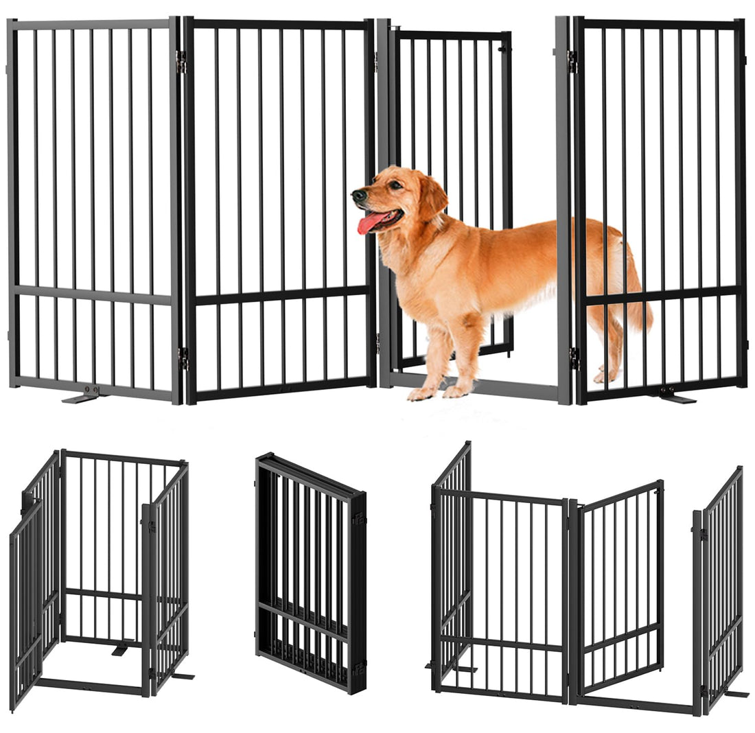 SNUOWU Full Metal Freestanding Dog Gate with Door