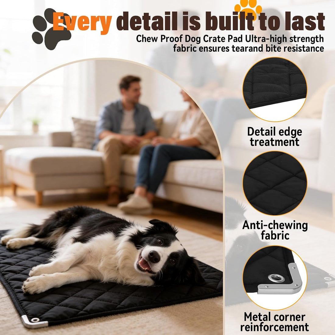 Brobear 35" x 22"Chew Proof Crate Pad for Aggressive Chewers