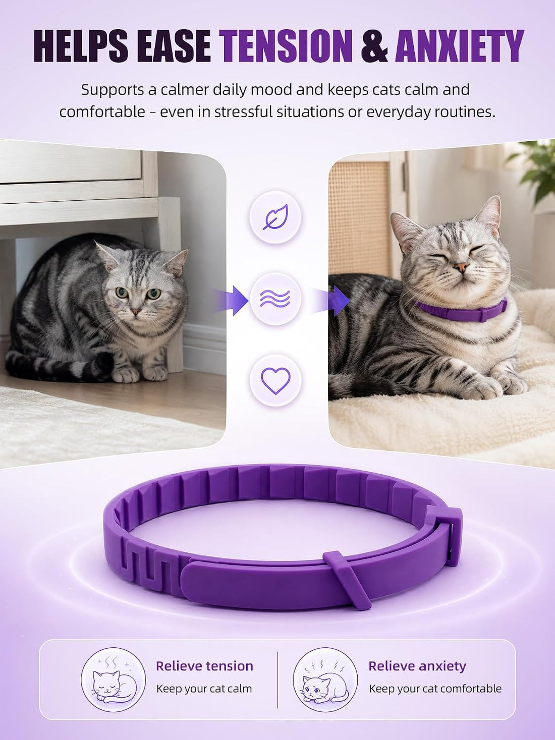 Calming Collar for Cats - Adjustable Anxiety Relief and Stress