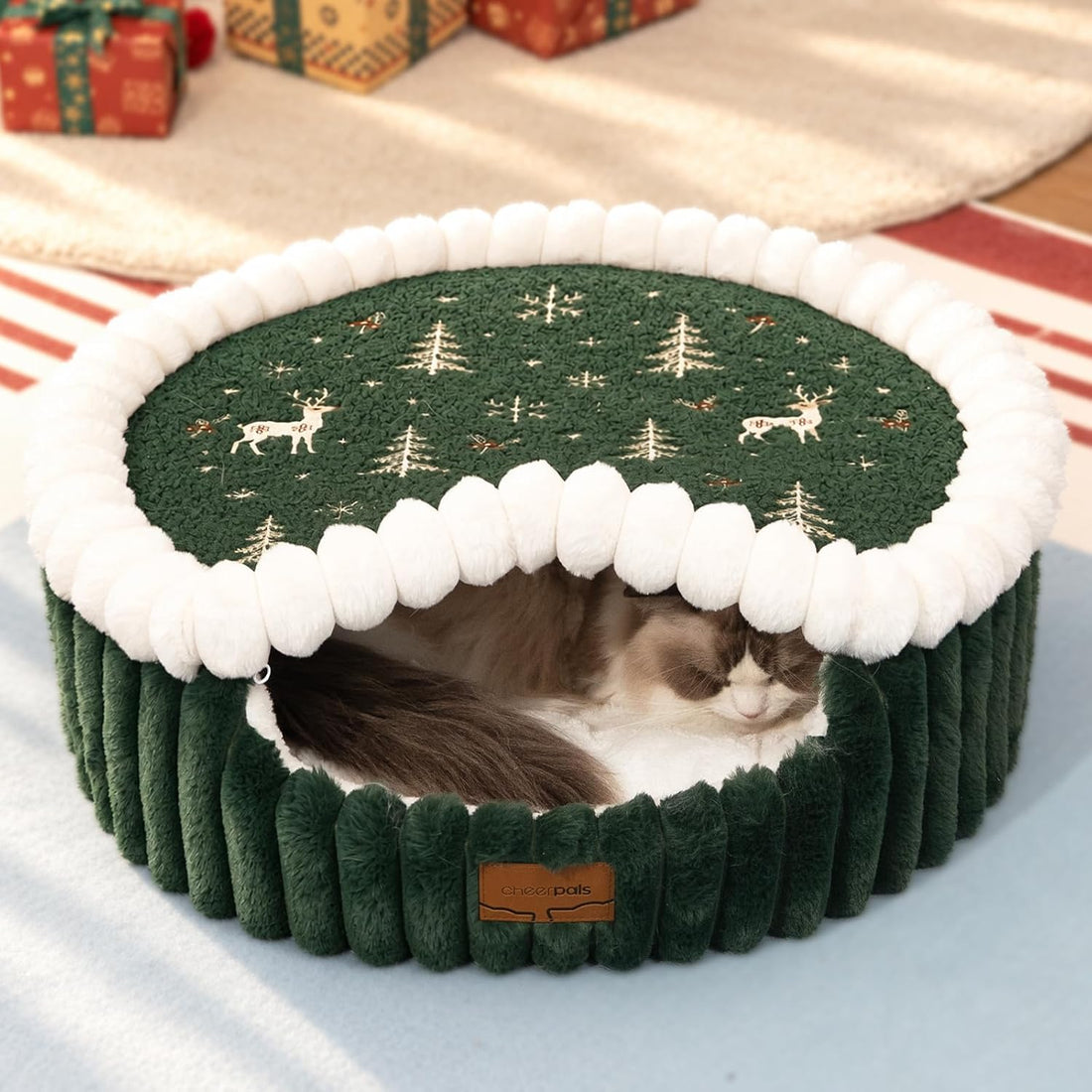 CHEERPALS Cloud Cat Cave Bed for Indoor Cats Hooded Bed with Zipper