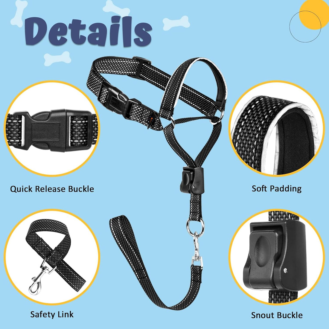 BARKLESS Dog Head Collar, Soft No Pull Head Halter with Safety Link