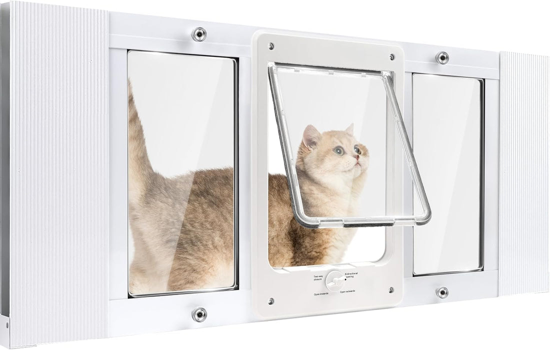 Cat Door for Window, Aluminum Frame, 4-Way Lock