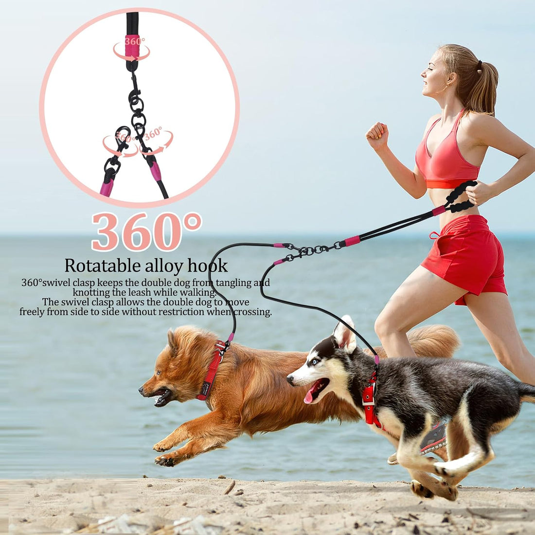 Double Dog Leash No Tangle, Adjustable Split Leads Three Pet Walking