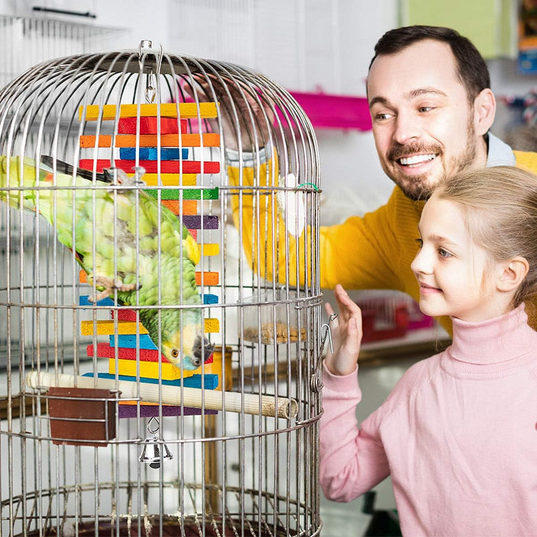 MEWTOGO 2Pcs Bird Toys - Parrot Toys with Multicolored Natural Wooden