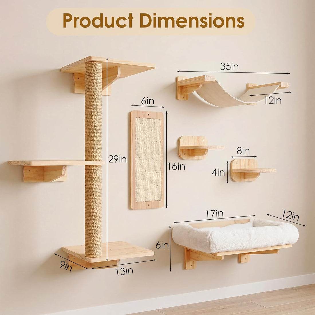6-in-1 Cat Wall Shelves for Large Cats