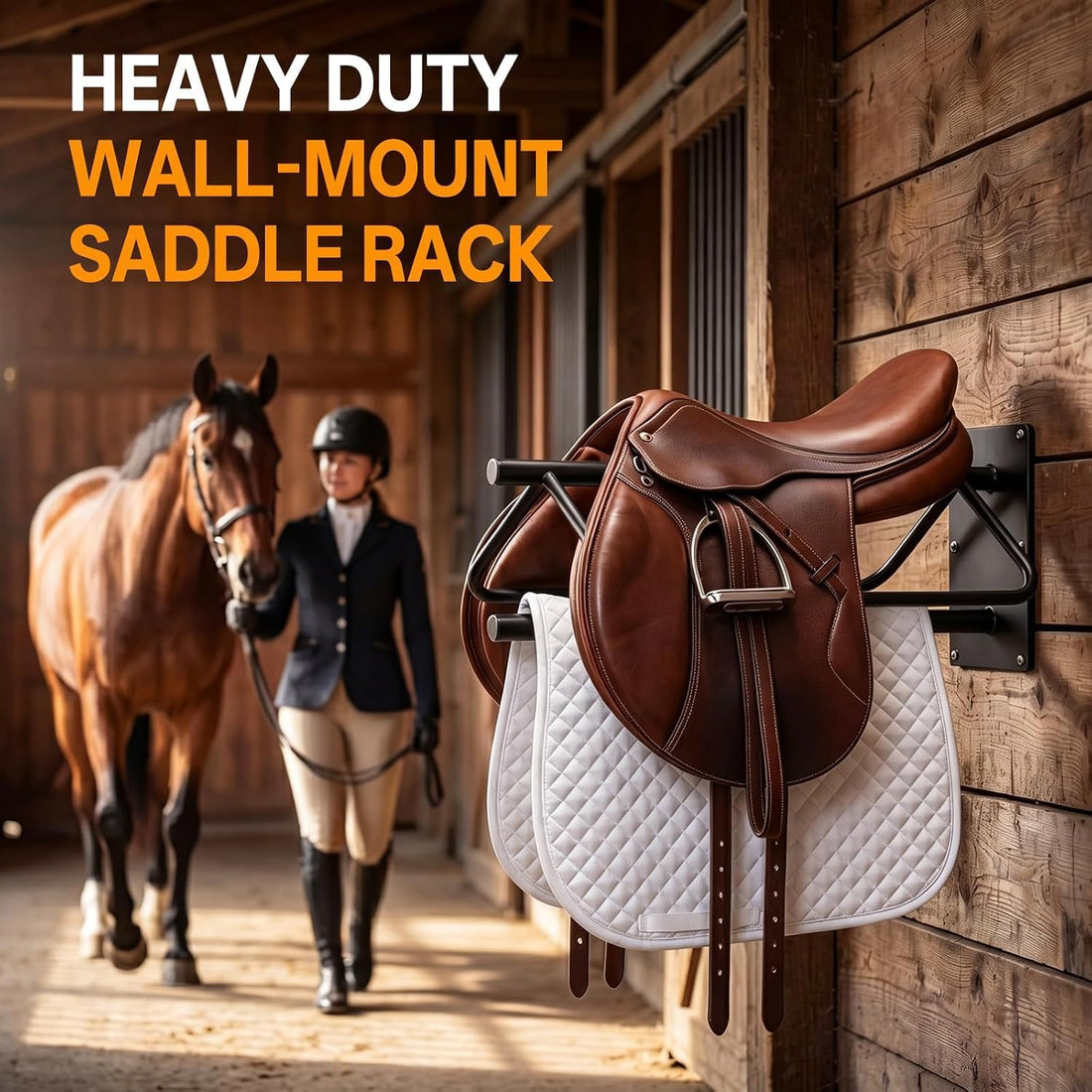 4 Pack Wall Mounted Saddle Racks with Pad Bar,Heavy Duty Black Saddle