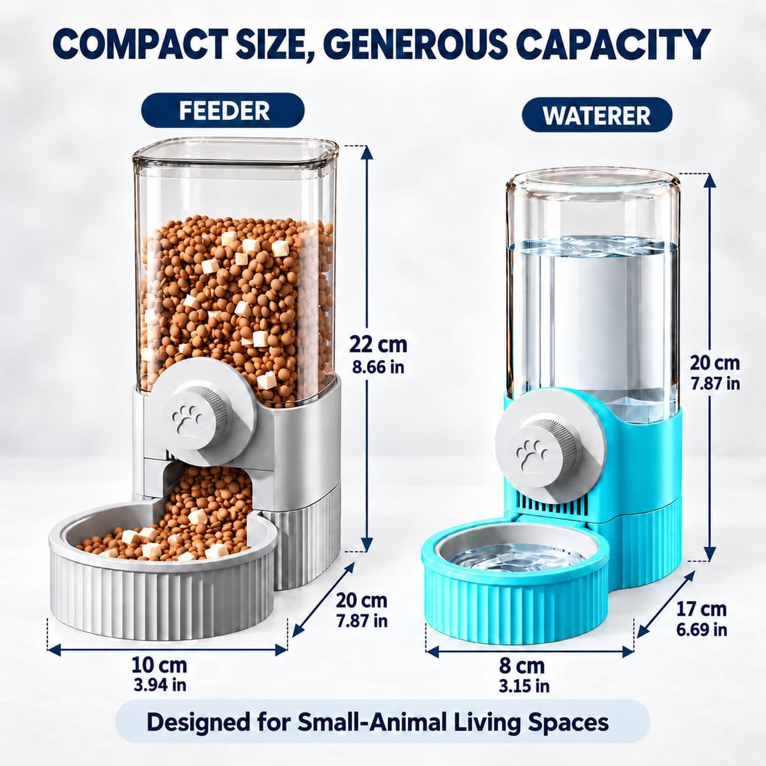Automatic Rabbit Feeder and Water Dispenser, Cage-Mounted Gravity