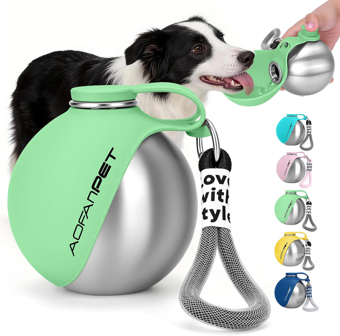 Portable Dog Water Bottle 10oz Stainless Steel Travel Bowl