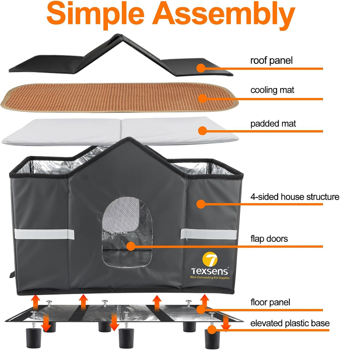 Texsens Outdoor Cat House - Weatherproof Large Cat Shelter