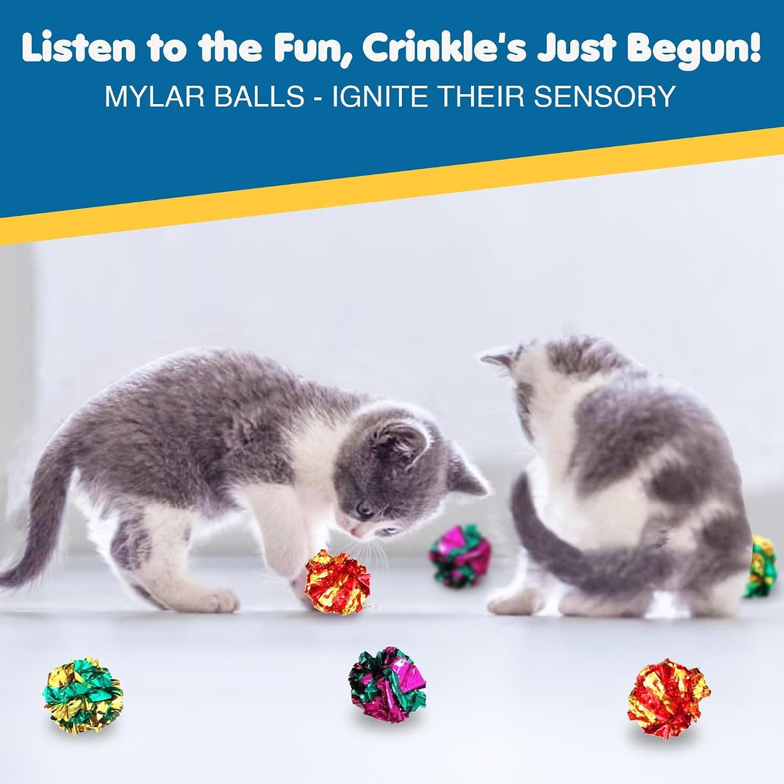 SunGrow Cat Crinkle Balls, Mylar Interactive Toys for Indoor Cats