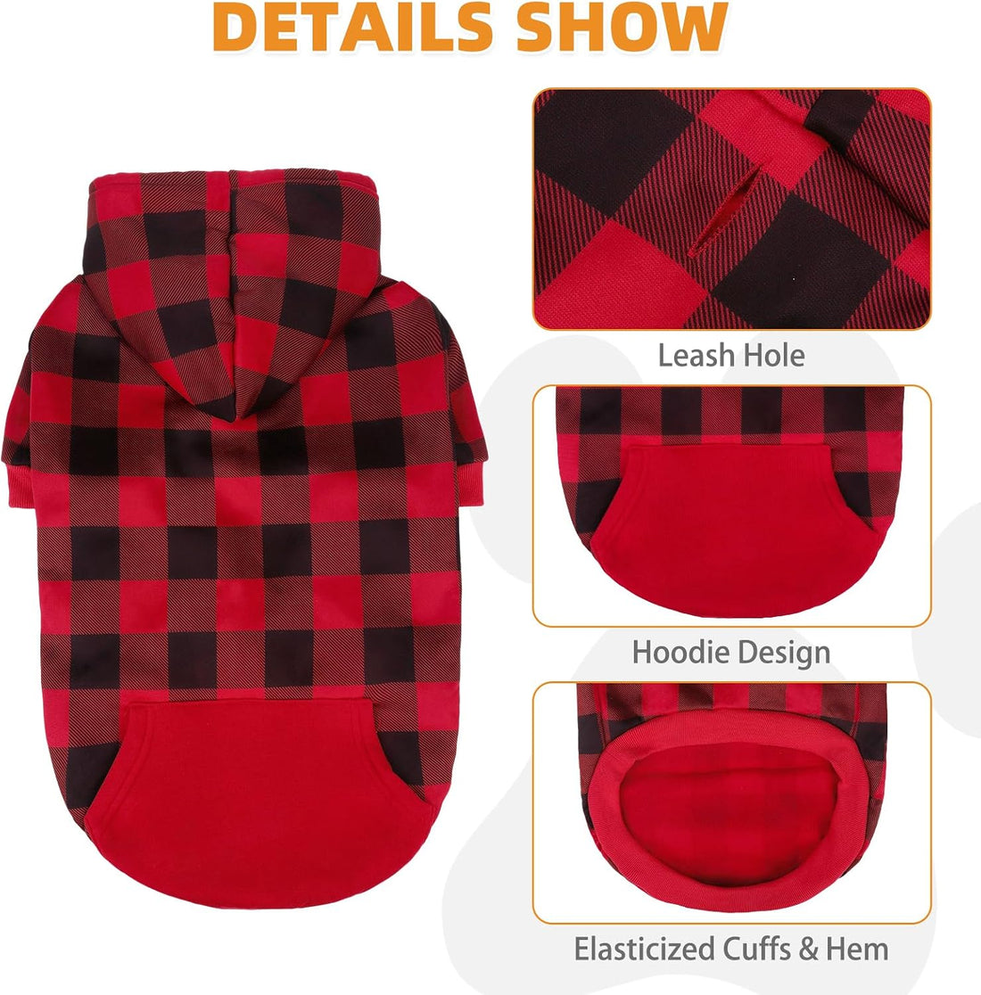 KOOLTAIL Plaid Dog Hoodie Pet Clothes Sweater with Hat and Pocket
