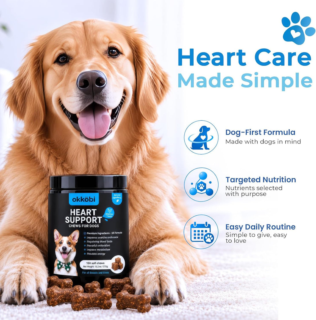 Heart Support Chews for Dogs Chicken 150 Count with Taurine