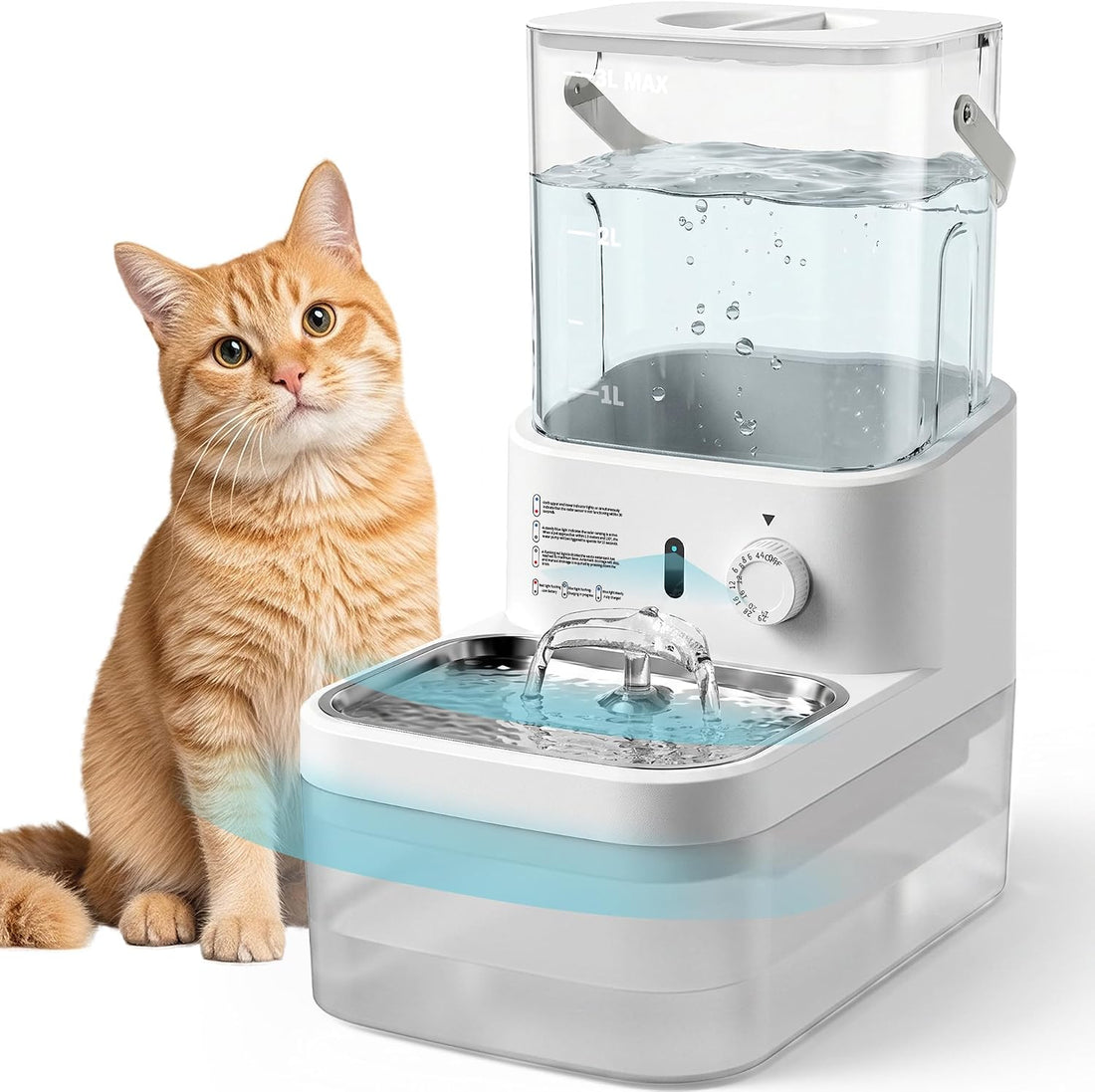 3L Filterless Cat Water Fountain, Wireless, Wastewater Separation