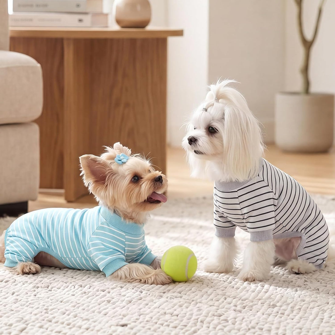 XPUDAC 4 Pack Dog Pajamas Striped Dog Clothes for Small Medium Dogs