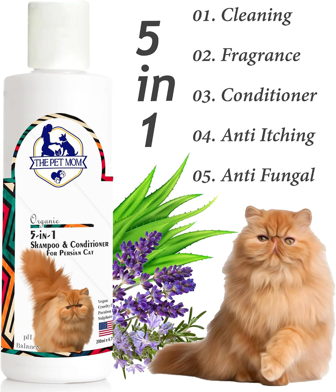 Organic 5 in 1 Shampoo & Conditioner for Persian Cat Help in Deep