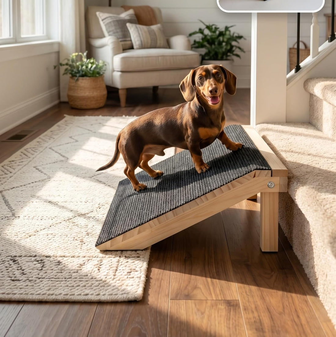 Wooden Dog Ramp for Stairs, 4.3"/5.5" Height Adjustable Pet Ramp