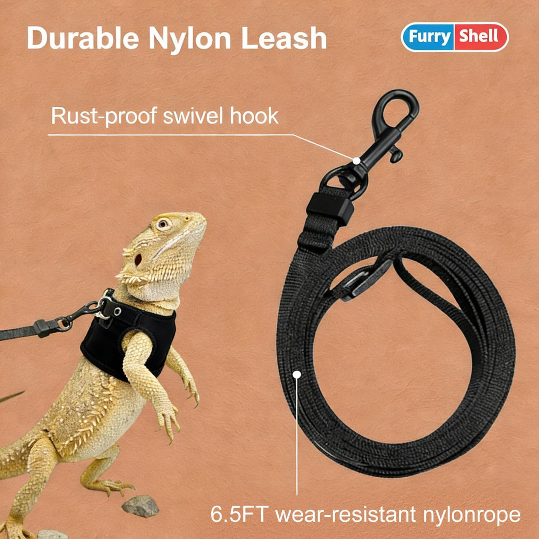 Bearded Dragon Harness & Leash Set, Escape-Proof, 3 Pack (S/M/L)，Black