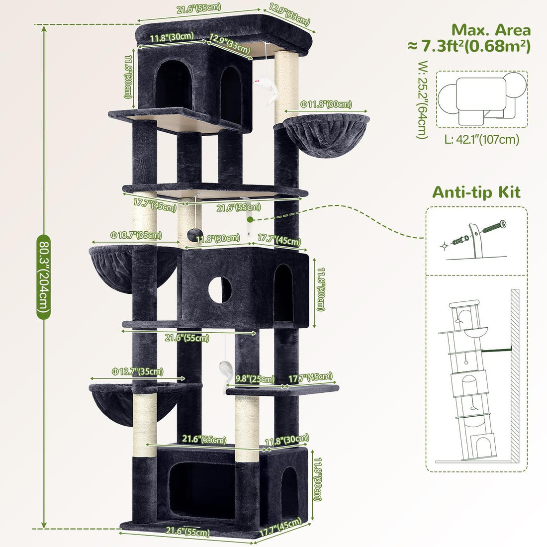 Globlazer Large Cat Tree, 80in Tall Climbing Tower, F80F