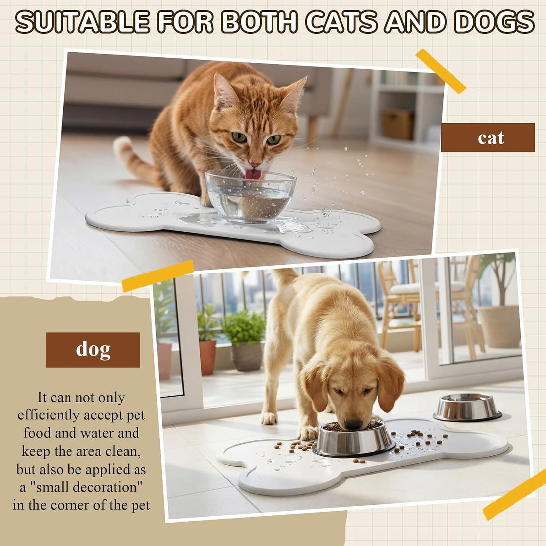 Stone Dry Mat for Pets, 16" x 10" Diatomaceous Earth Pet Feeding Mat