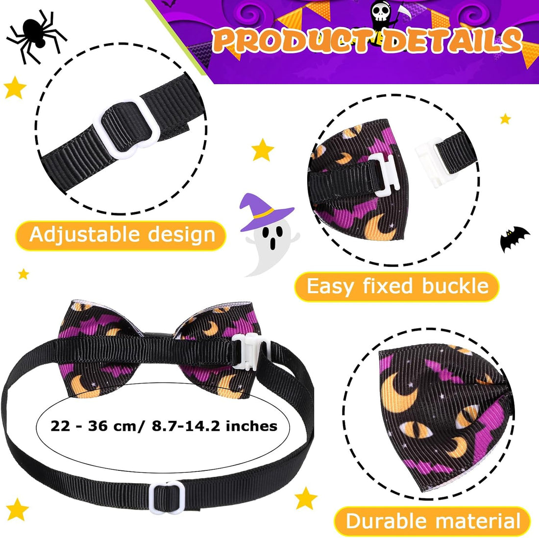 Talltalk 120 Pcs Halloween Dog Bow Tie Collar Set