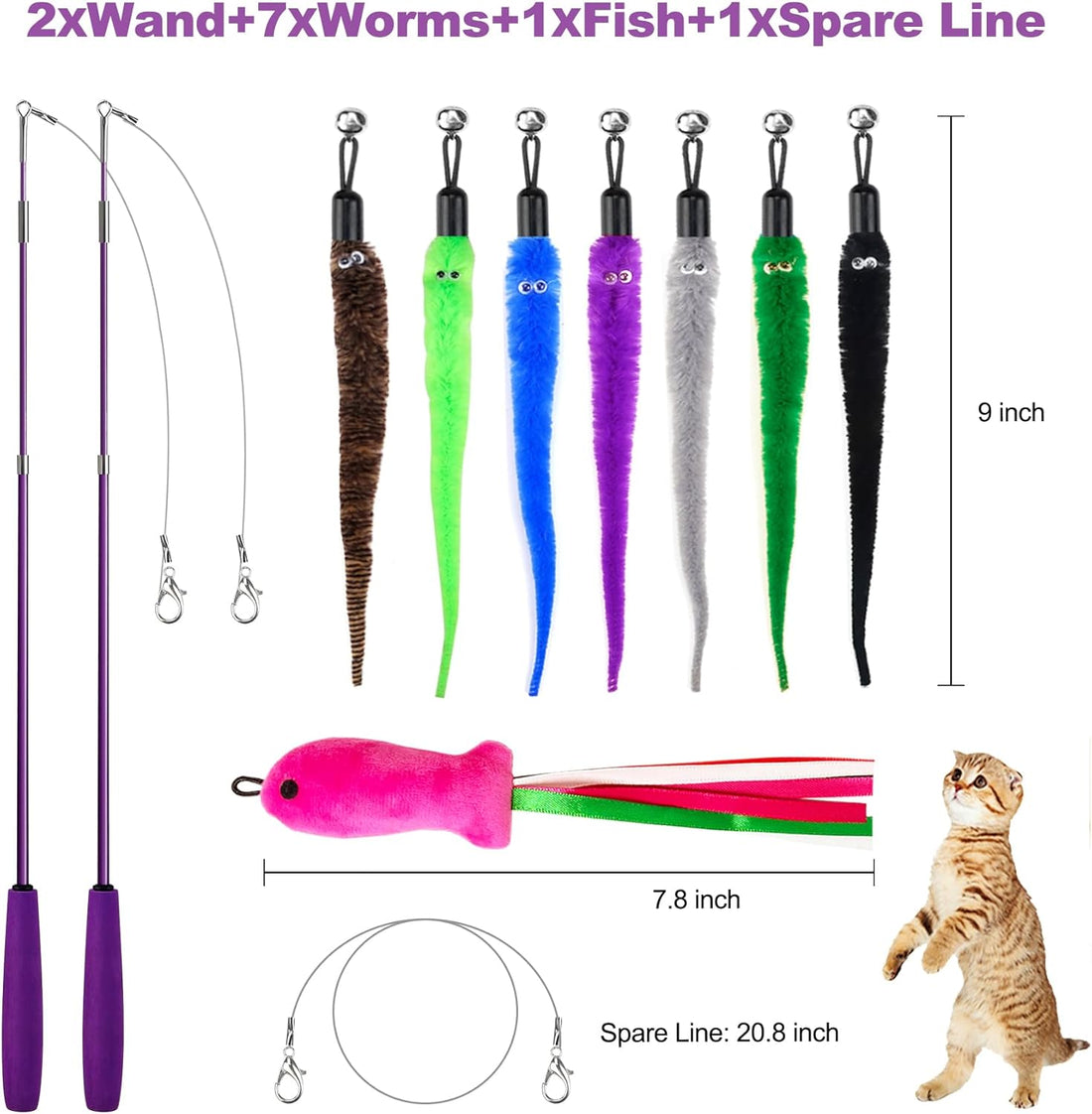 ZeyZoo Cat Toys for Indoor Cats, 11PCS Interactive Cat Toy Wand Pack
