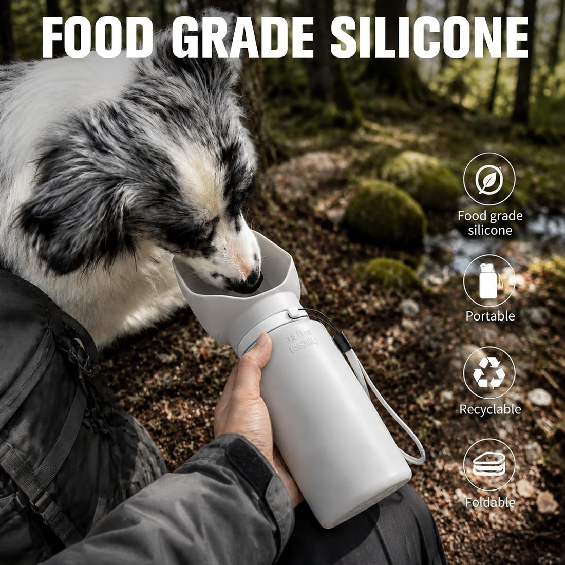 kissleaf Portable Dog Water Bottle, Collapsible, for Walks & Hiking