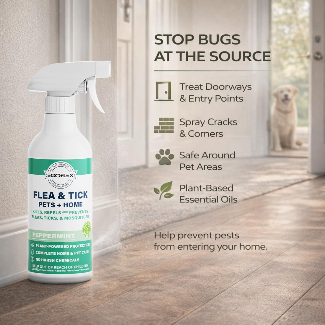 Flea Spray for Home & Pets Plant-Based Repellent with Peppermint