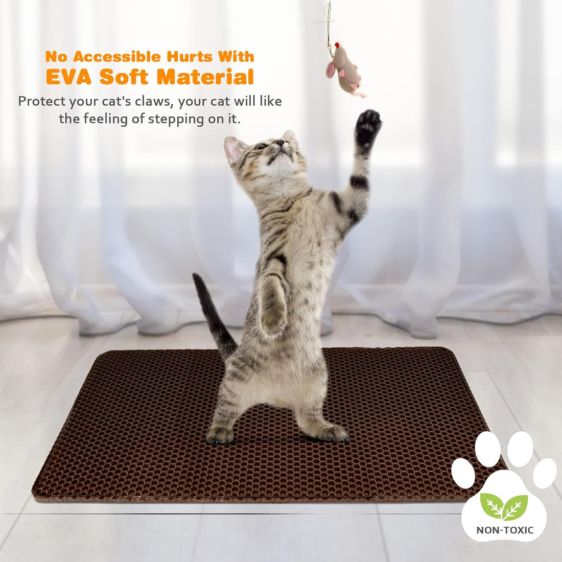 Cat Litter Mat 18"x24",Double Layer EVA litterbox Mat, Brown