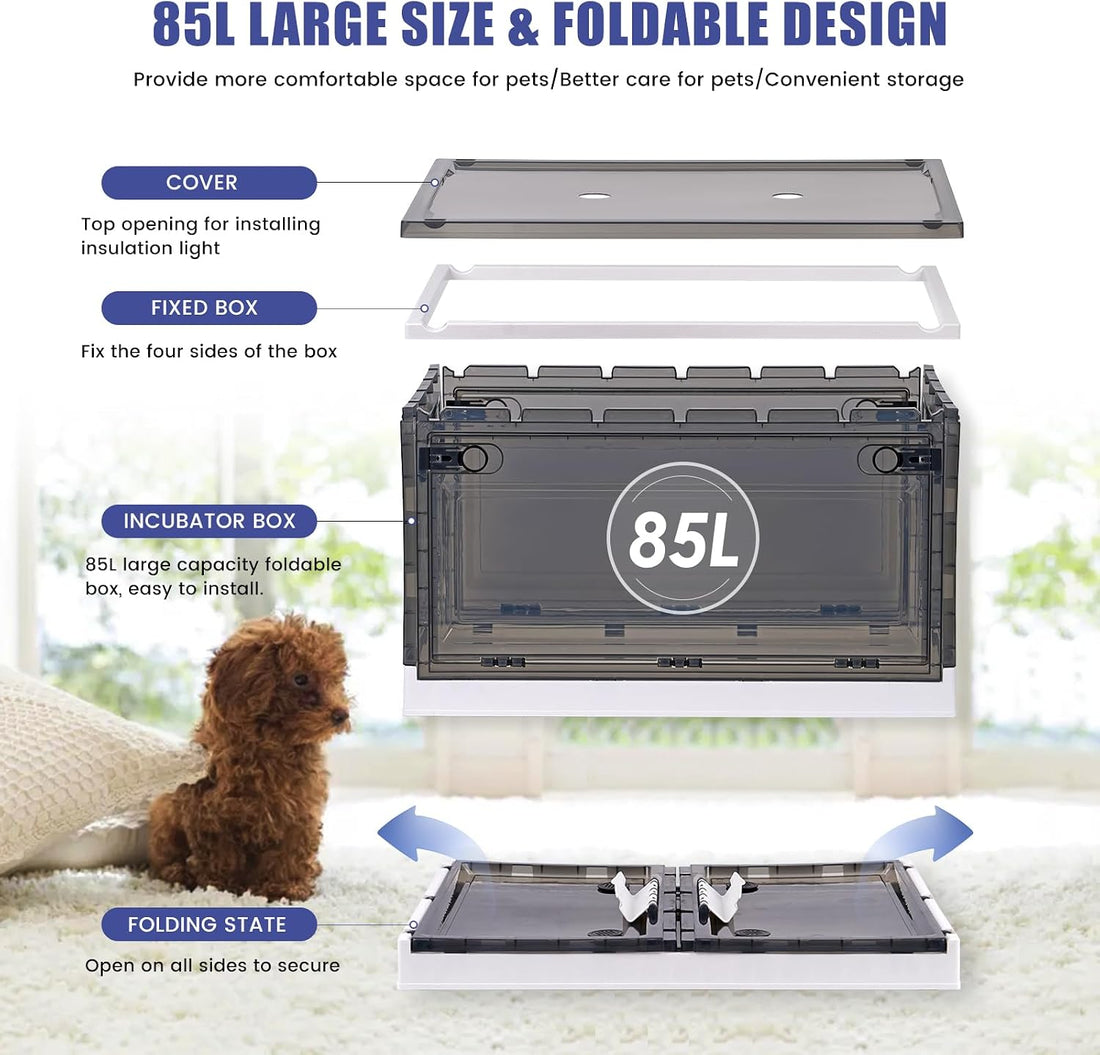 Puppy Incubator with Heating and Oxygenator, Incubator for Puppies 85L