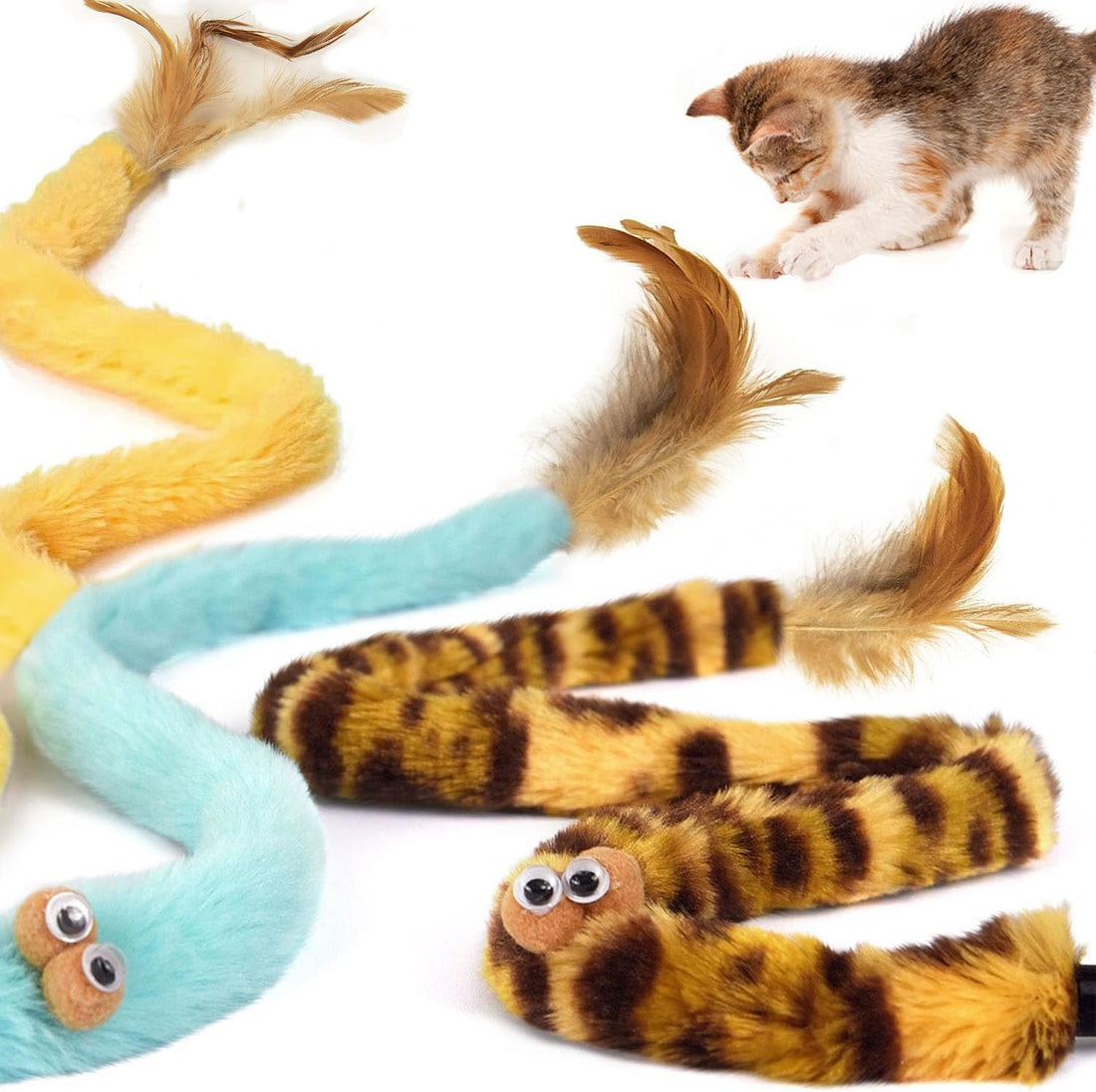 AZOFFYIU Cat Toys for Indoor Toys,Rainbow Cat Wand Toys,Feather Flips