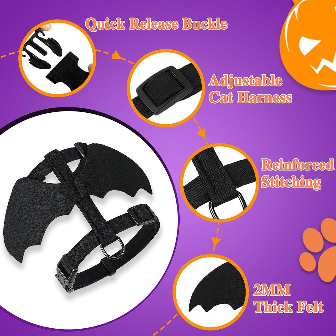 Cat Harness and Leash with Bat Wings, Escape Proof Leash (S)