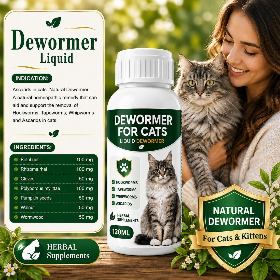 Dewormer for Cats & Kittens, Broad Spectrum Liquid Cat dewormer