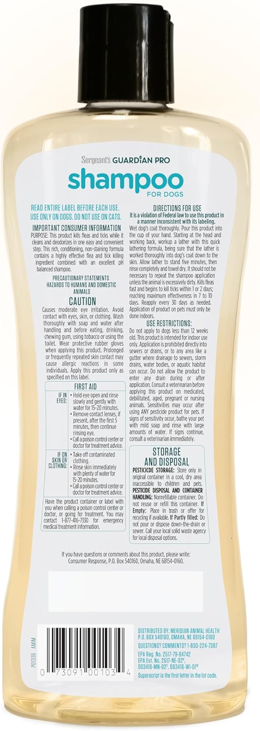 Sergeant's Guardian PRO Flea & Tick Shampoo Dogs, Kills Eggs 30 Days