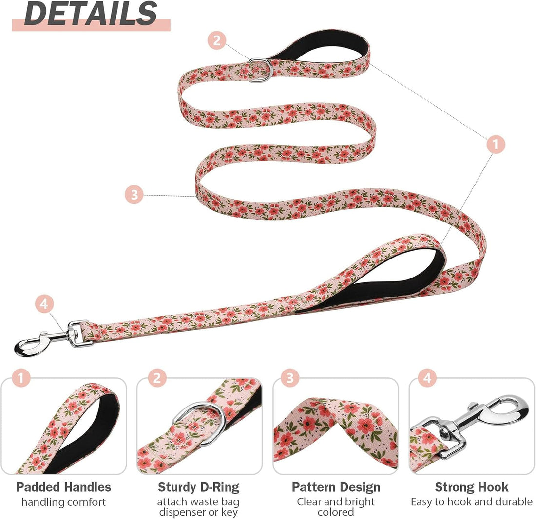 Hikiko 6FT Dog Leash Padded Double Handle with Designed Pattern
