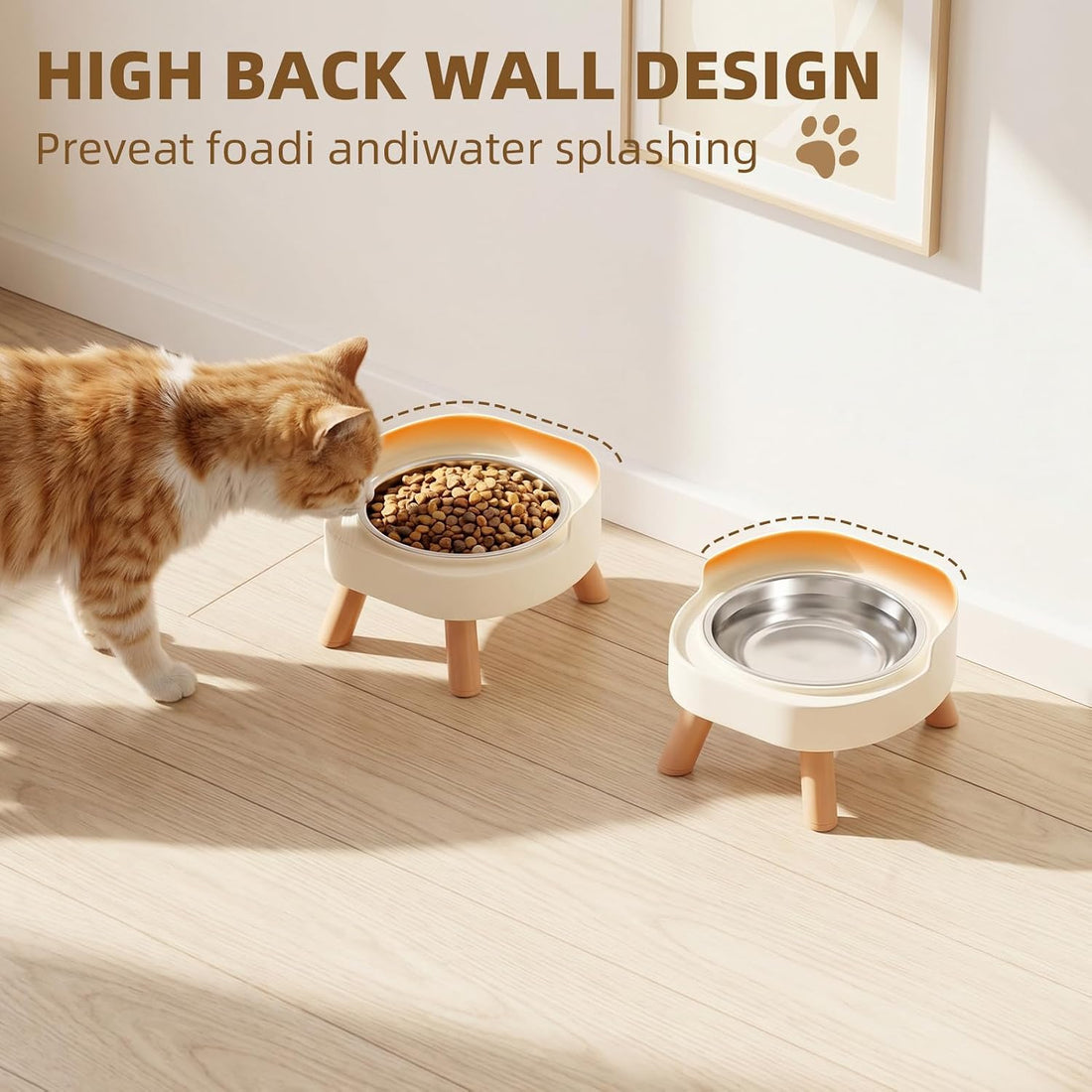 Elevated Cat Bowls, 2P Raised Cat Food and Water Bowl Set for Indoor