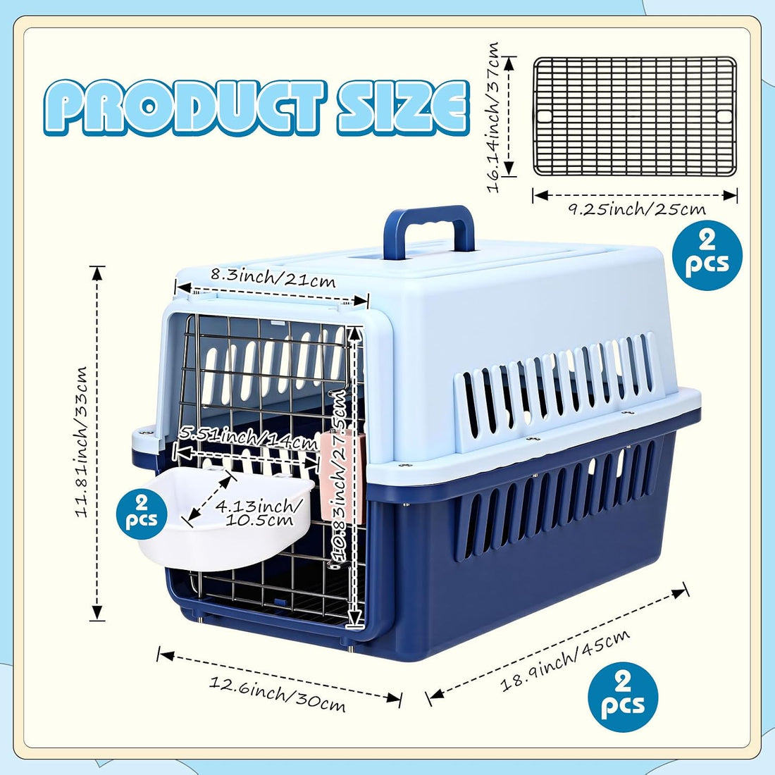 Maxdot 2 Pack 19" Hard-Sided Pet Carrier for Small Dogs and Cats