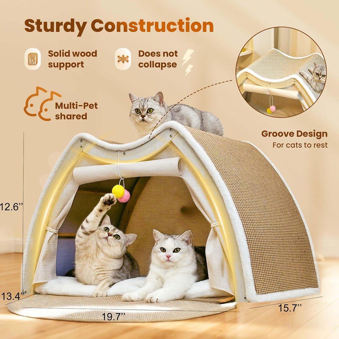 Cat Houses for Indoor Cats - 4 Seasons Cat Bed Cave with Natural