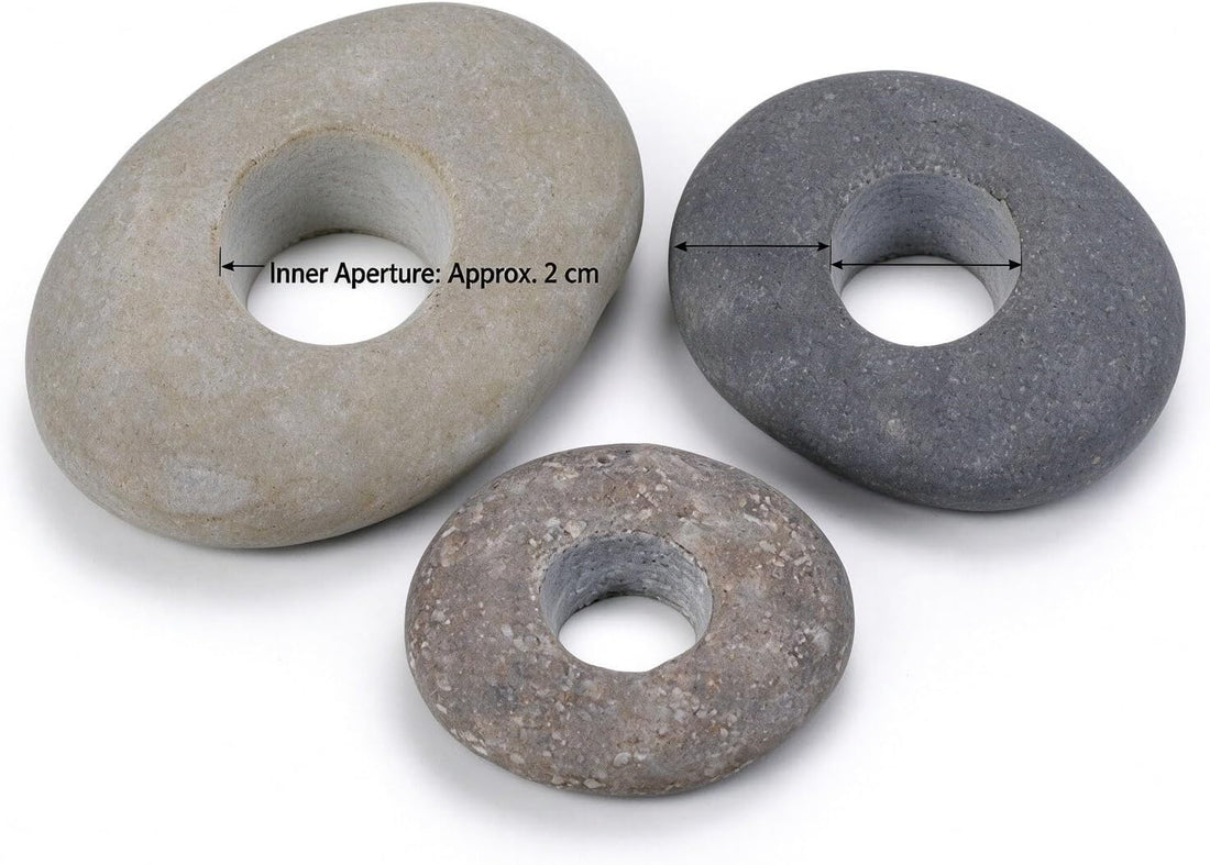 LUOTIVON 3PCS 0.8″ Hole Natural River Stone Plant Weights for Aquarium
